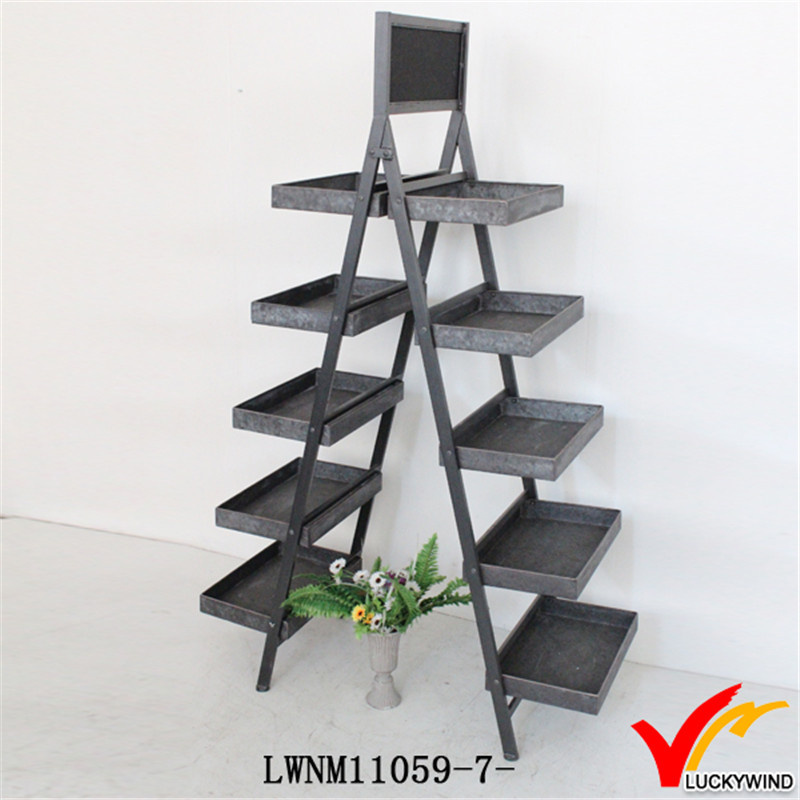 Vintage Fold Free Standing Galvanized Metal Flower Pot Shelf