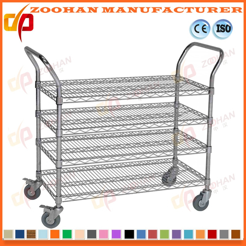 Steel Chrome Home Restaurant Storage Garage Wire Shelving Trolley (Zhw116)