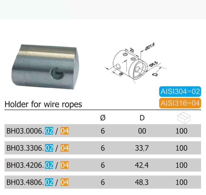 21.6mm 304/316 Stainless Steel Wire Ropes Holder (BH03.02/04)
