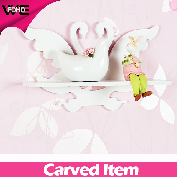 White Swan Carved Plastic Decorative Modern Bedroom Wall Shelves