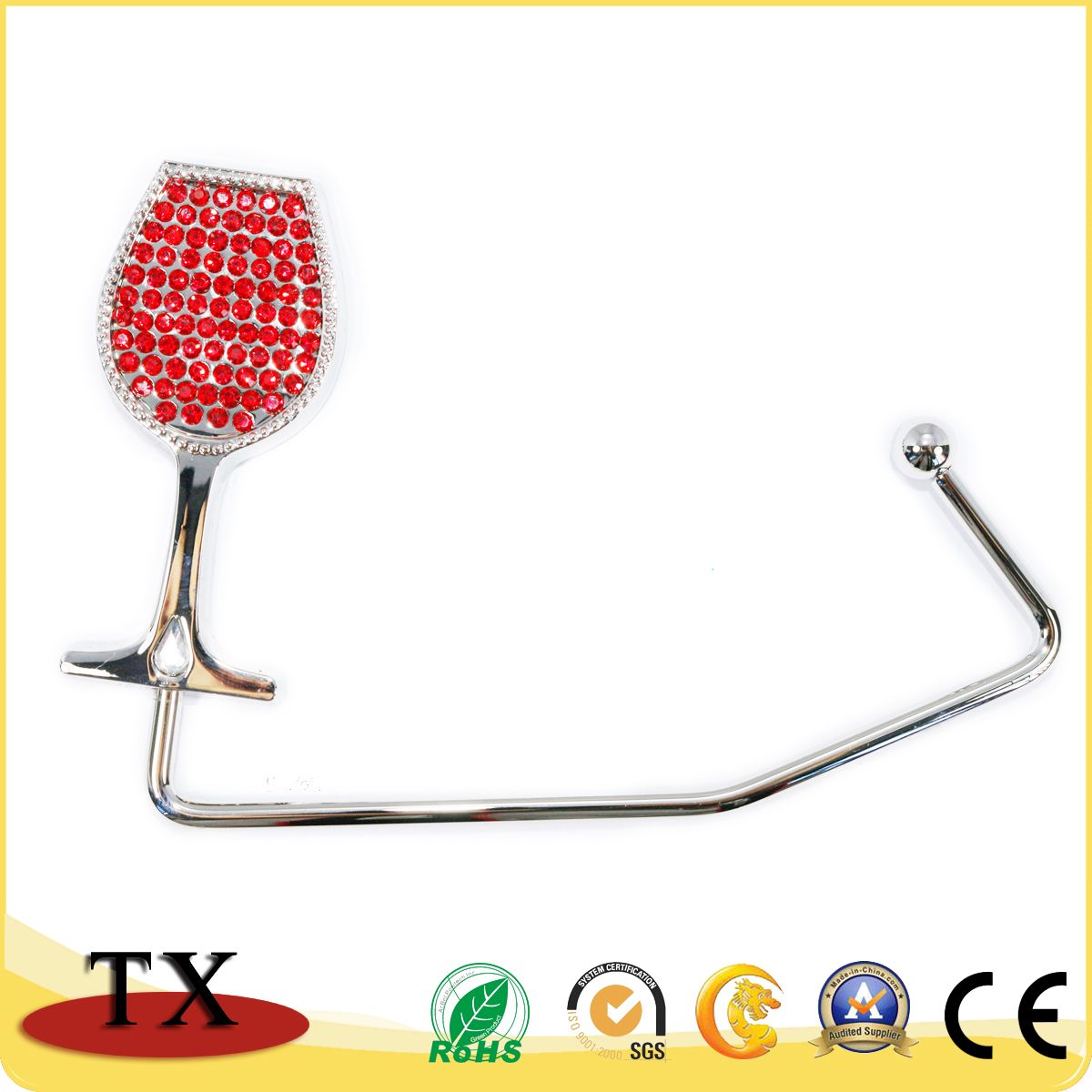 Crystal Drill Wine Glass Shape Hangbag Hanger Purse Hook