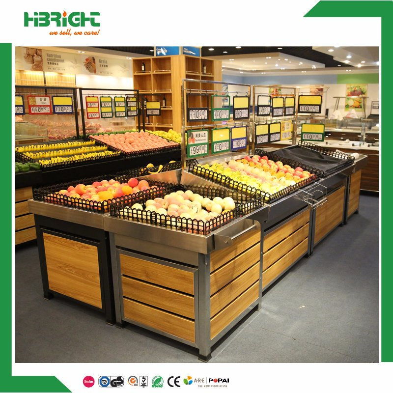 Metal and Wood Fruit Display Shelves Rack for Supermaket