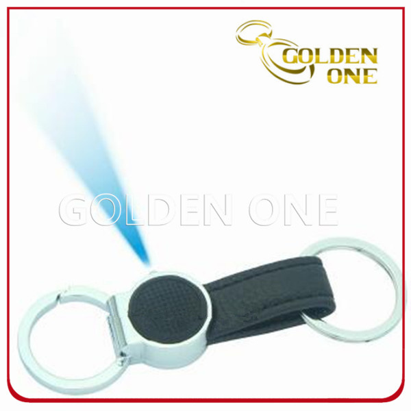 2017 New Design LED Light Leather Keychain with Double Ring