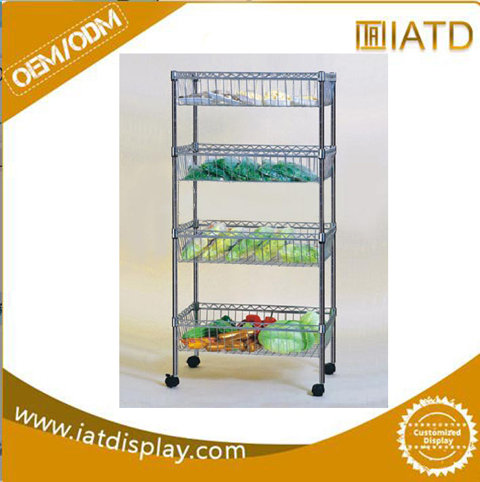 Factory Directly Fruit Vegetable Metal Floor Display Rack with Wheel