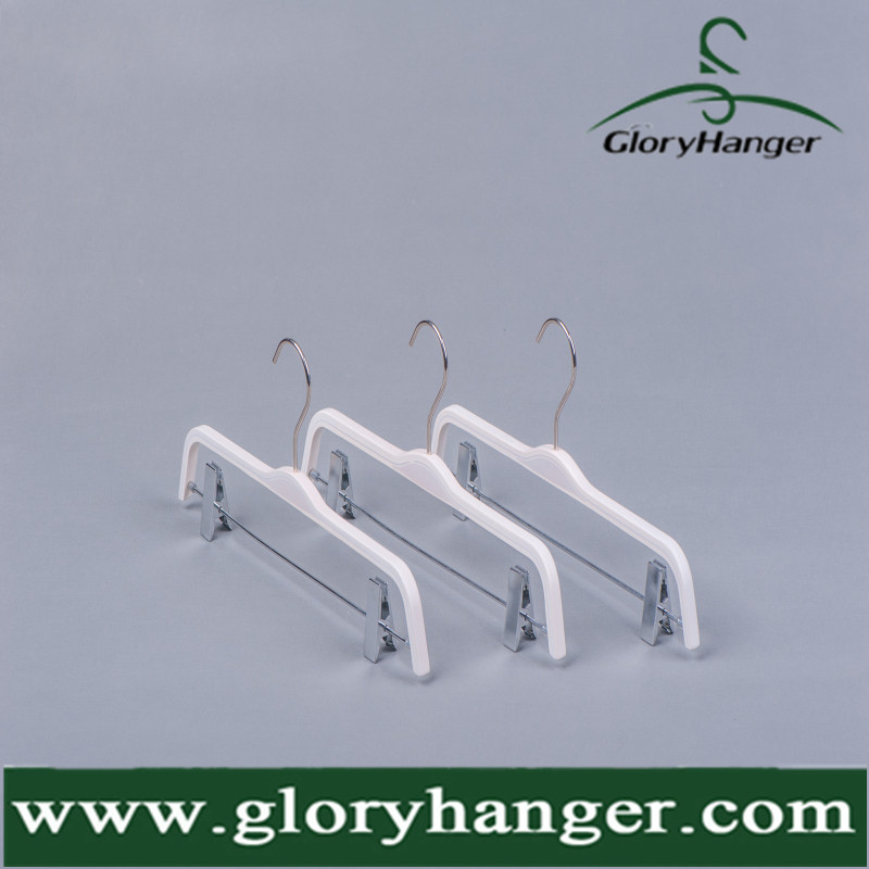 White Color Laminated Wooden Bottom Hanger with Clips Trouser Hanger
