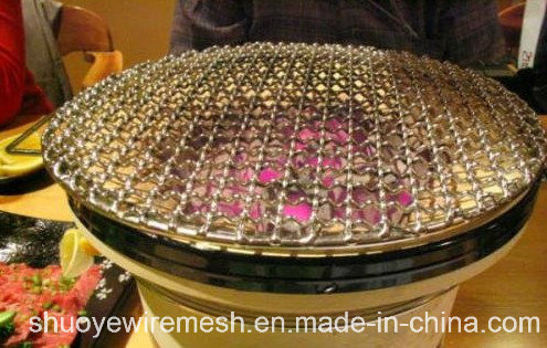 Convenient Round Barbecue Grill Wire Mesh with Wood Handle