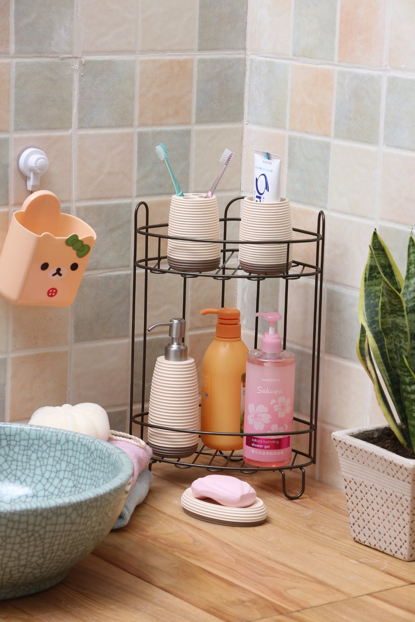Two Tiers Corner Bracket, Bathroom Rack