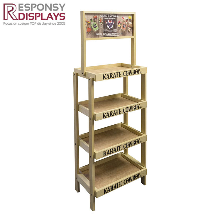 Floor Wood Beer Display Rack Wine Display Shelf
