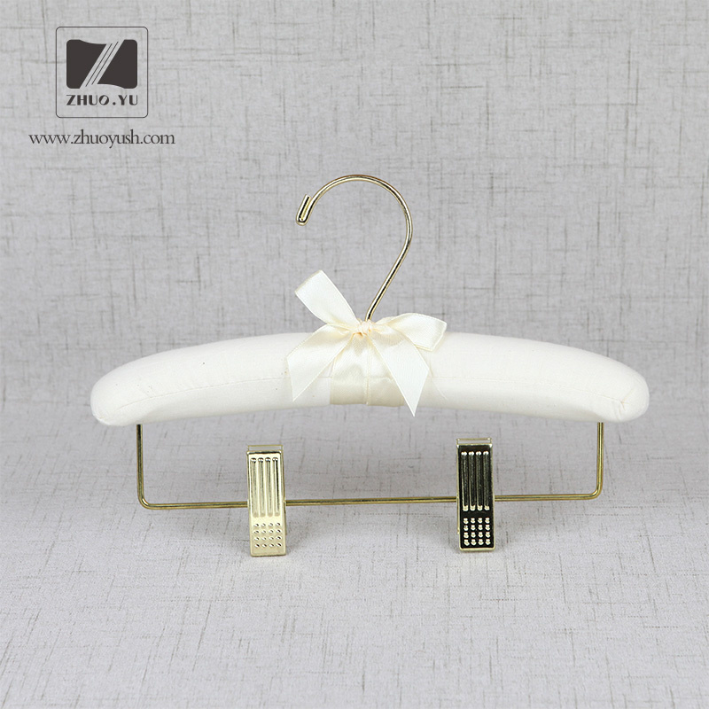 Satin Padded Wholesale Clothing Hanger with Golden Metal Clips