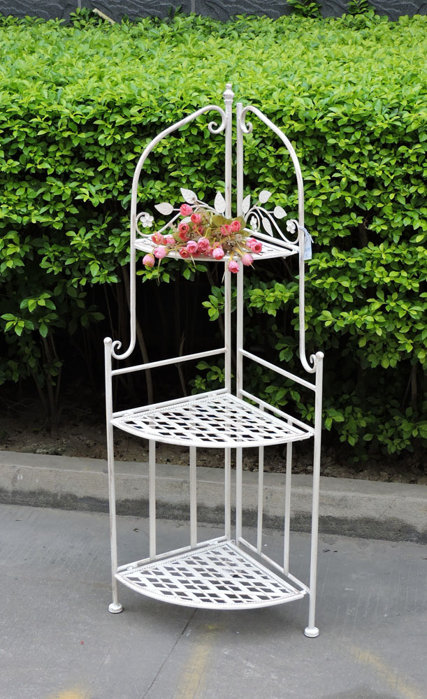 Popular Shabby Chic Anti White 3-Tier Metal Book Shelf Garden Shelf Outdoor Plant Stand (PL08-7087)