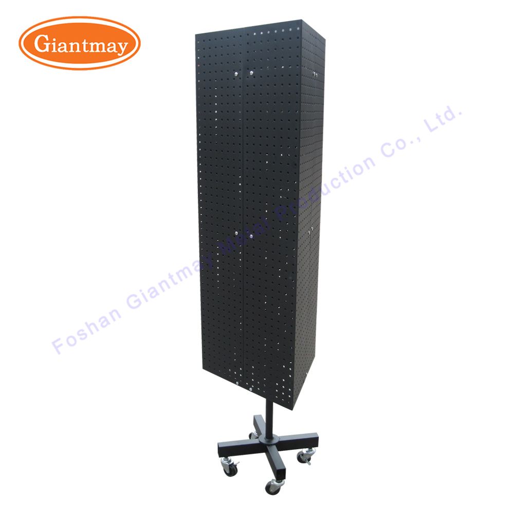 360 Degree Exhibition Metal Triangle Pegboard Floor Spinner Display Rack