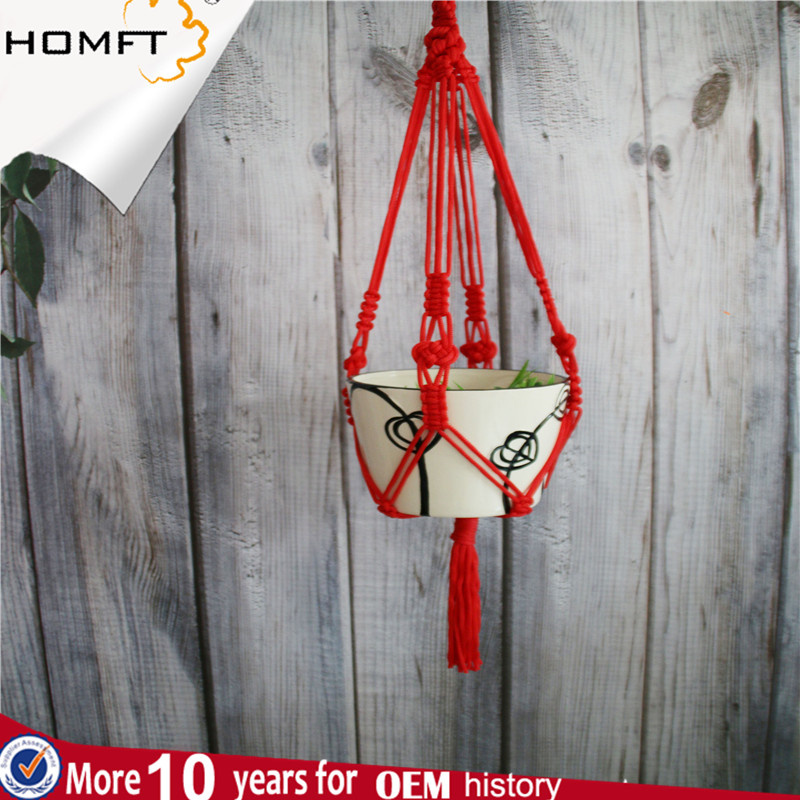 White Cotton Plant Hanger with Wood Tray