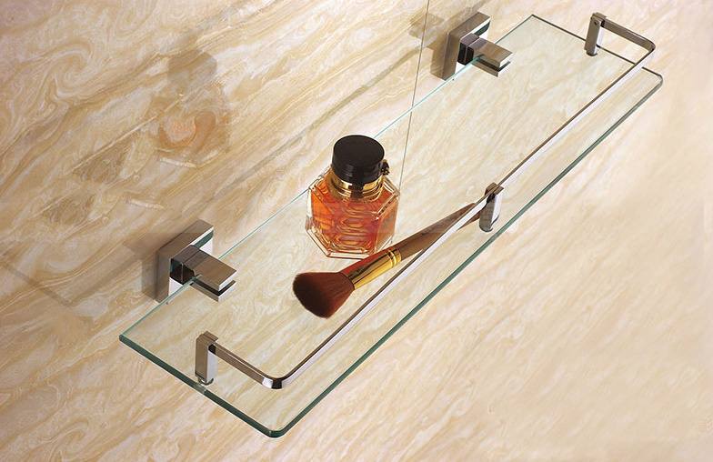 Wall Mounted Brass Bathroom Glass Shelf Chrome Finish 6303