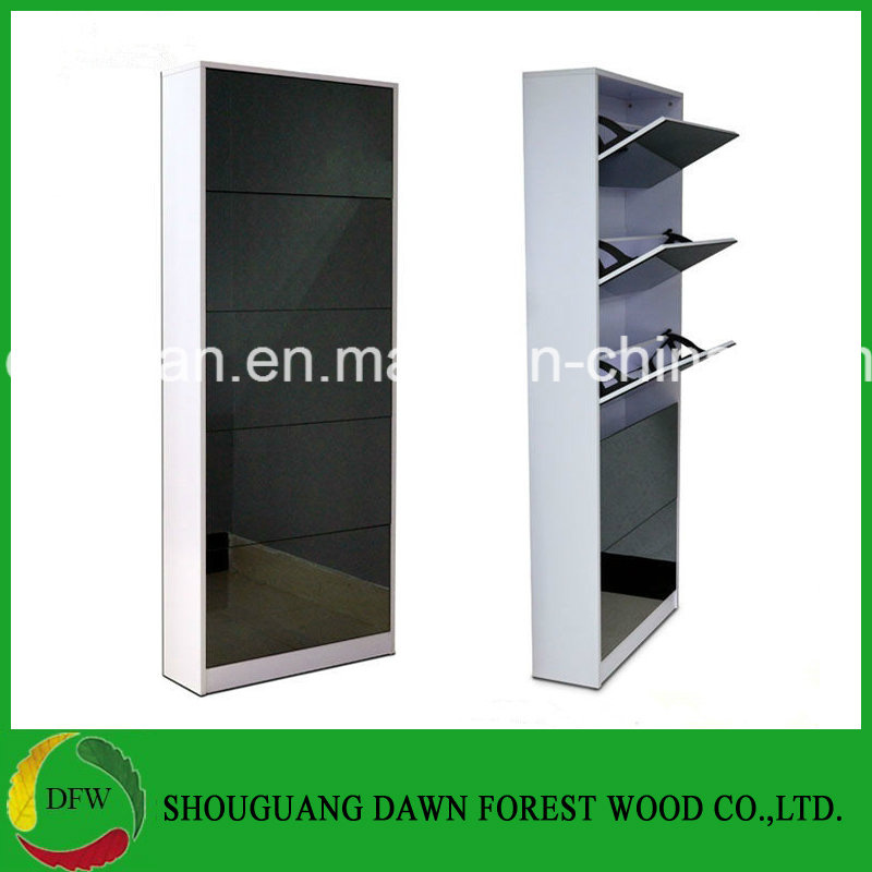 Tall Modern Design Five Doors Melamine Wooden Shoe Cabinet with Mirror