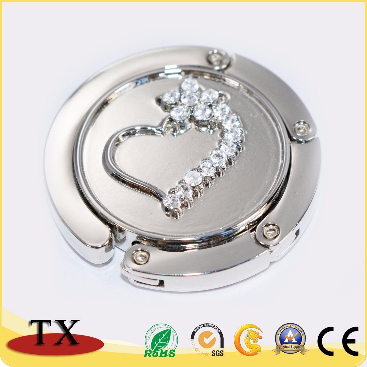 Diamond-Bordered Foldable Metal Bag Hanger with Embossed Bag Hook