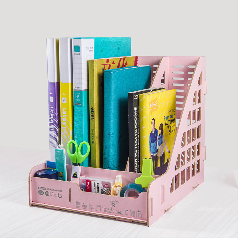 DIY Wooden File Box with 3 Columns Document Tray