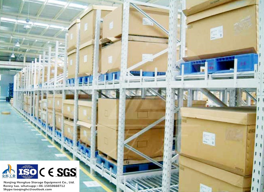 Flow-Through Battery Racking for Warewhouse Storage