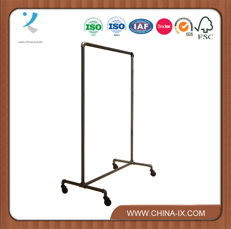 Boutique Raw Steel Rolling Clothing Rack Single Rail