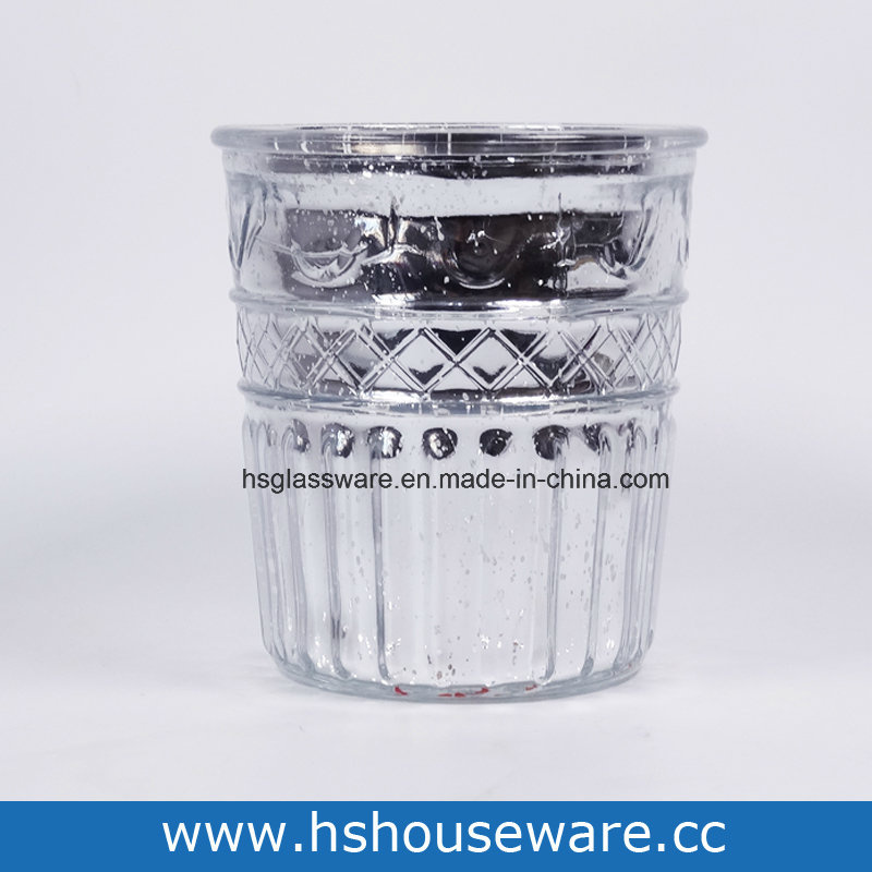 Flower Design Slivery Glass Candle Holder