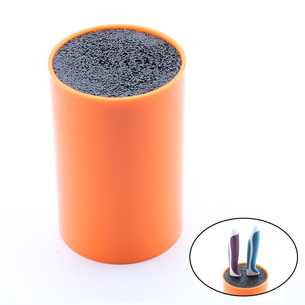 Knife Block Universal Knife Holder Without Knives Convenient Storage for Various Knives and Kitchen Tools with Washable Removable Bristles (Orange Cylinder)