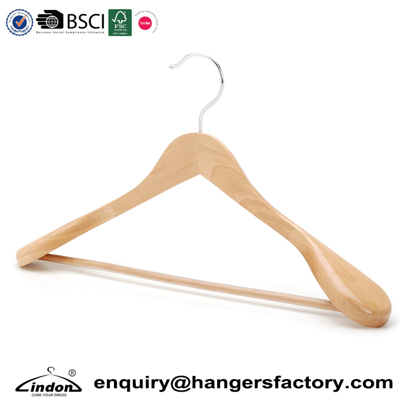 Audited Supplier Solid Glossy Finish Big Heavy Luxury Wooden Suit Hanger