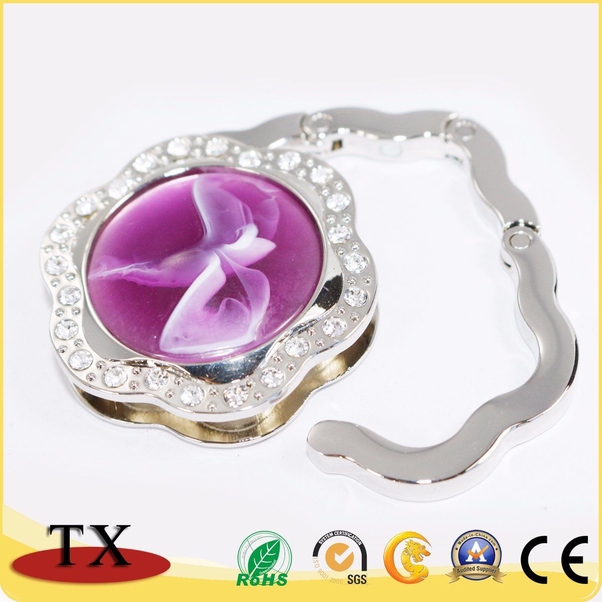 Foldable Metal Bag Hanger for Bag Hook with Gems and Diamonds