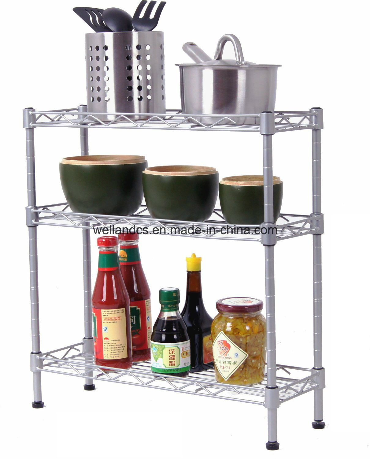 Adjustable DIY 3 Tiers Chrome Steel Mini Kitchen Rack