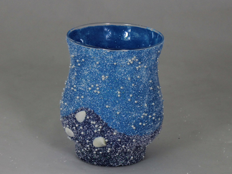 Colorful Sands Covering Glass Hurricane Lamp Candle Holder