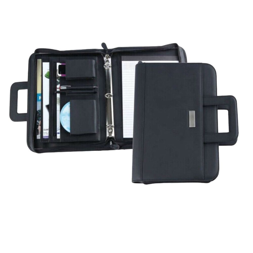 Custom Portable Zipper A4 Hangle Leather Briefcase Portfolio with Ring Binder