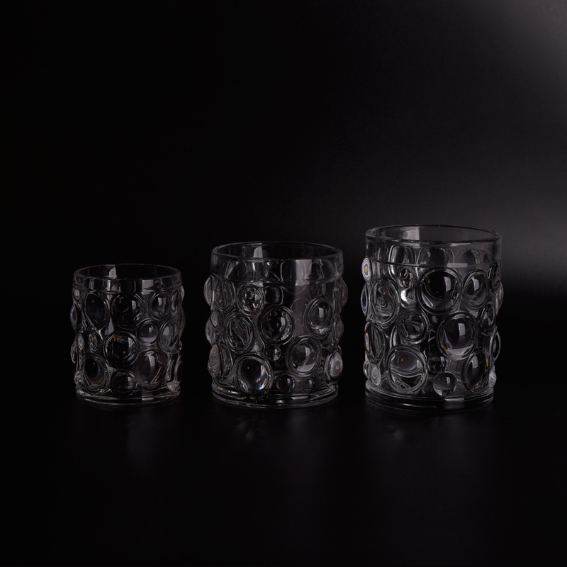 Transparent Thick Glass Candle Holders Set with Nailed Pattern