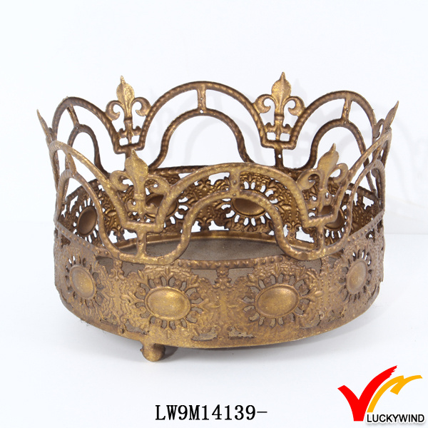 Antique Gold Metal Crown Candle Holder