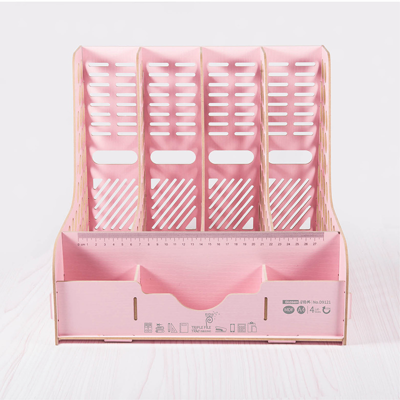 Wooden DIY Desk Organizer with 4 Columns File Rack