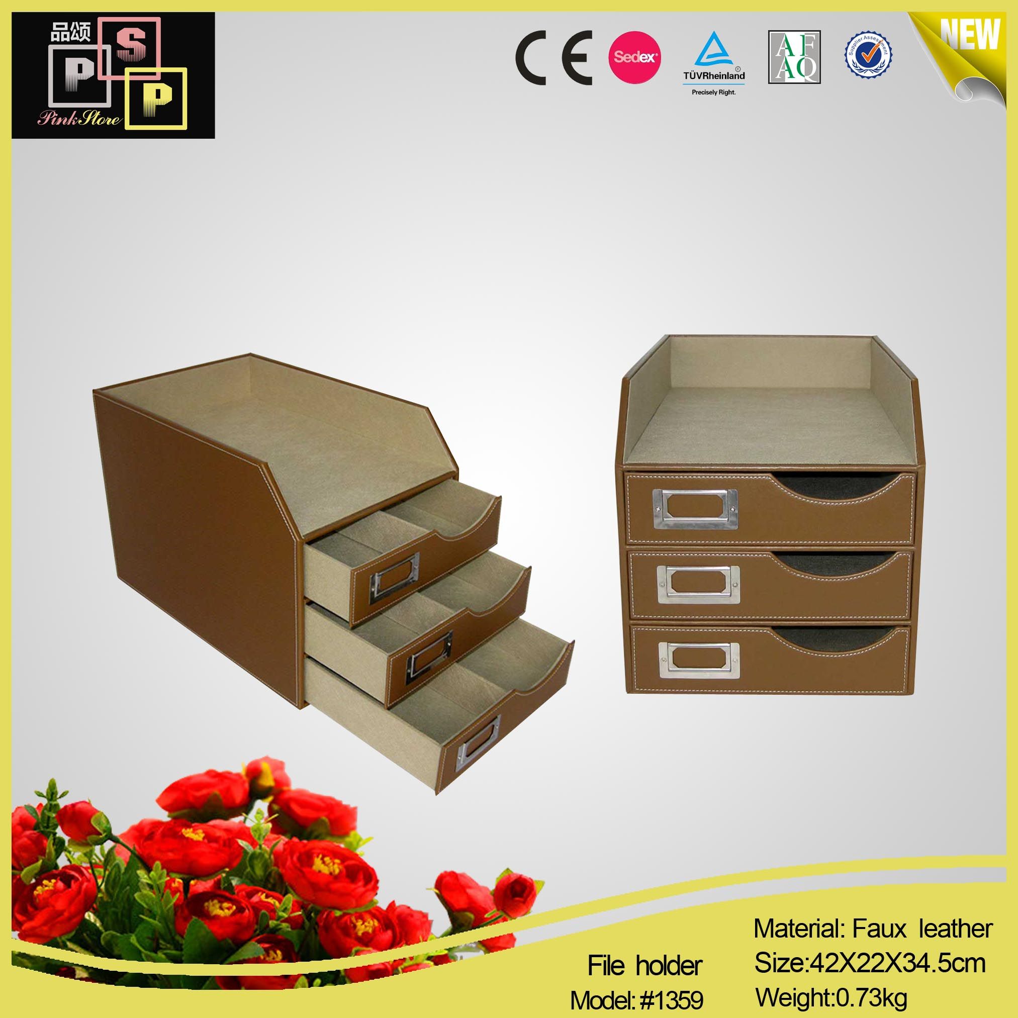 Leather File Holder Desktop Drawer for Storage (1359)