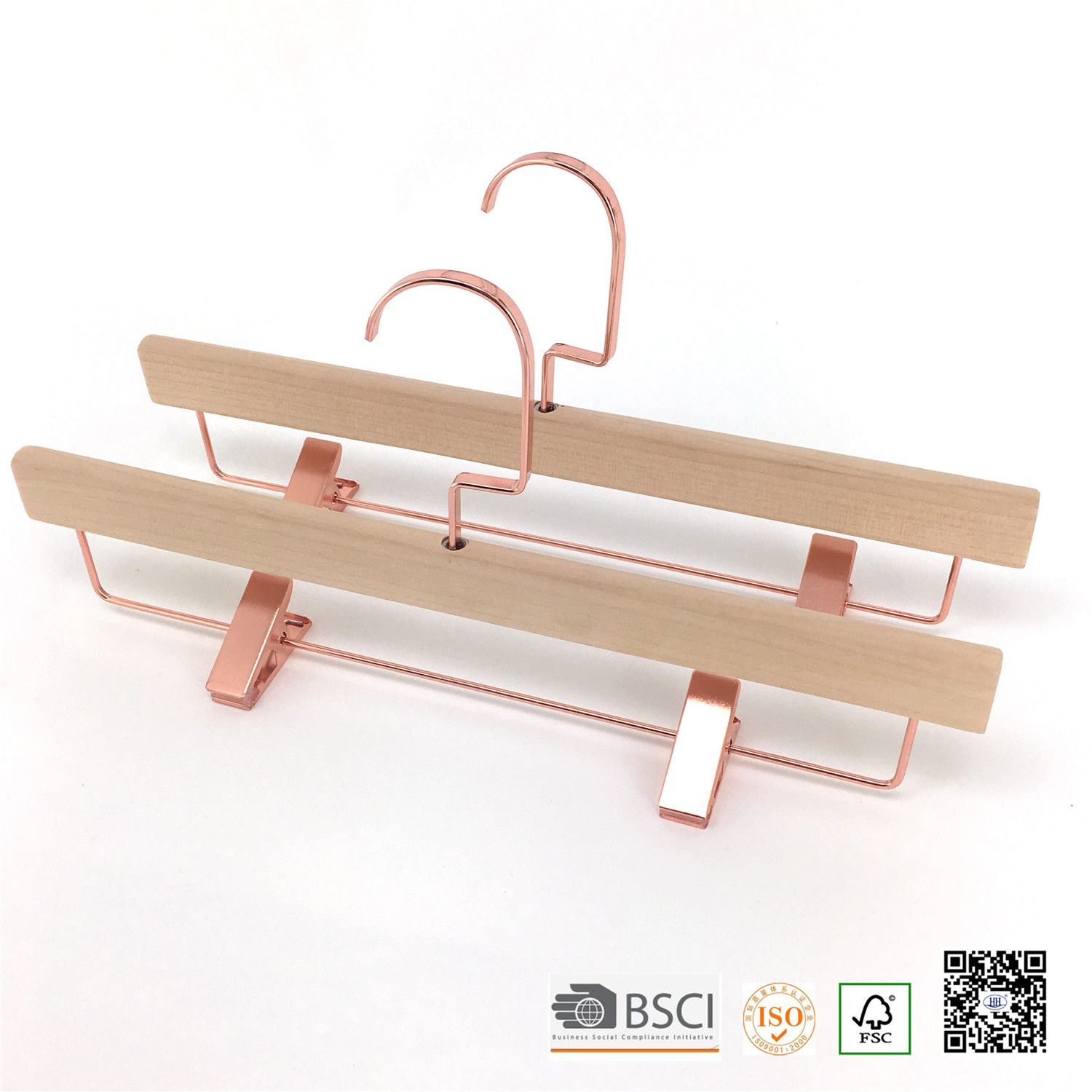 Eco Timber Gold Clips Bottom Custom Wooden Clothes Hanger, Wood Hangers for Jeans