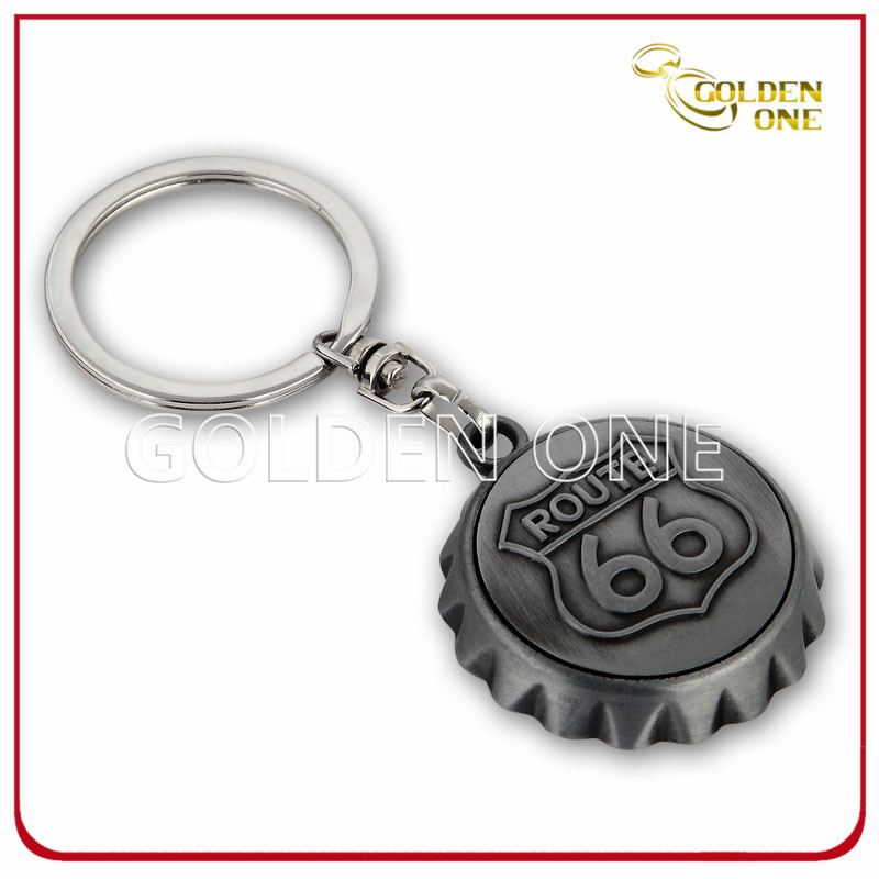 Antique Nickel Plated Metal Bottle Opener Keyring