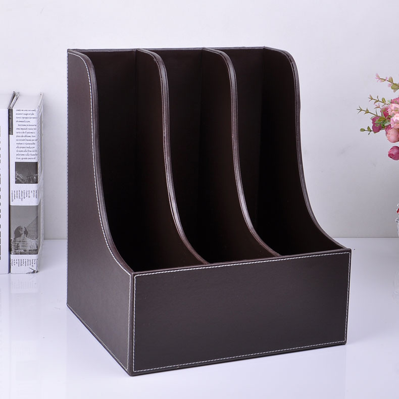 Elegant Brown Shape File Storage Box Holder with 3 Dividers