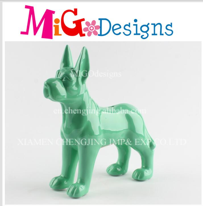 Green Ceramic Wholesale Dog Shaped Cute Coin Bank