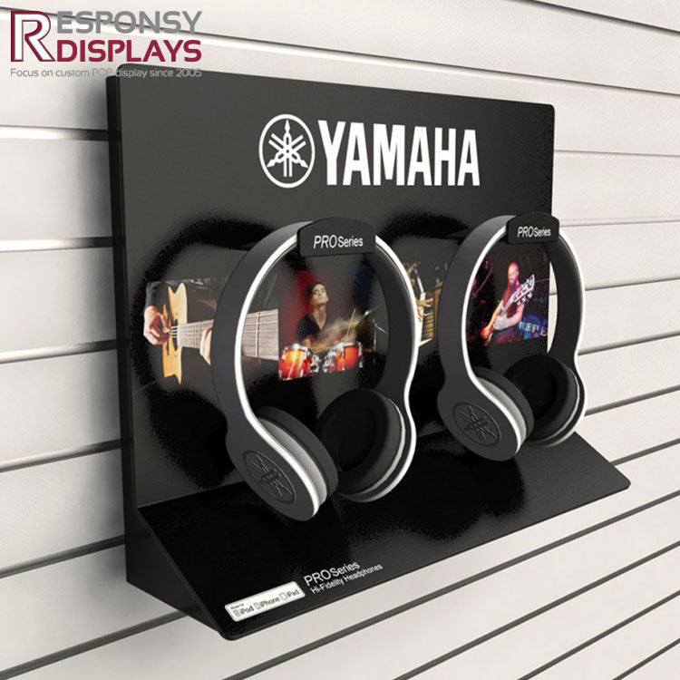 Cool Style All Back Counter Custom Logo Printed Acrylic Smart Earphone Display Rack