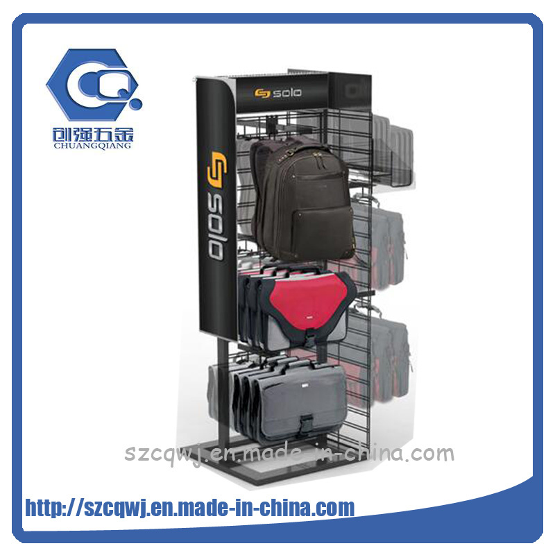 Black Metal Wire Floor Bag Display Rack with Graphics