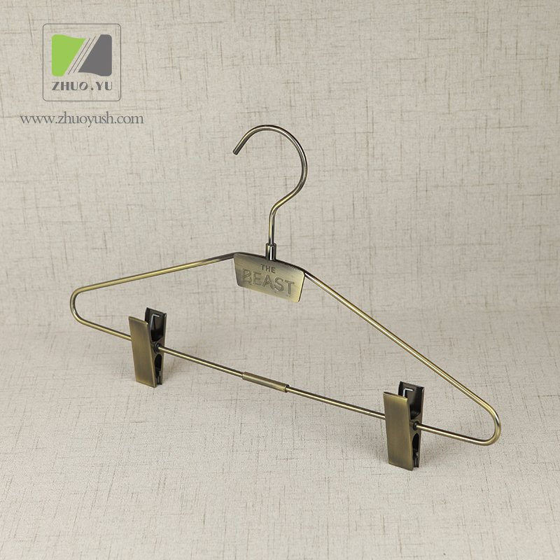 Antique Brass Metal Suit / Clothing Hanger with Laser Engraving Logo