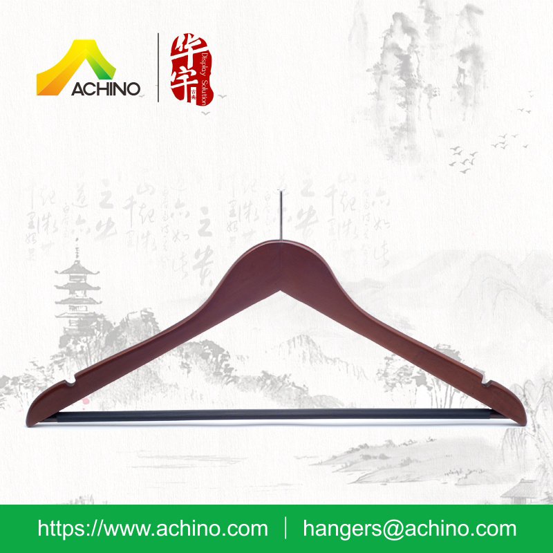 Mens Coat Wooden Hanger with Black Tube Coated Bar (AHWMH103-Walnut)