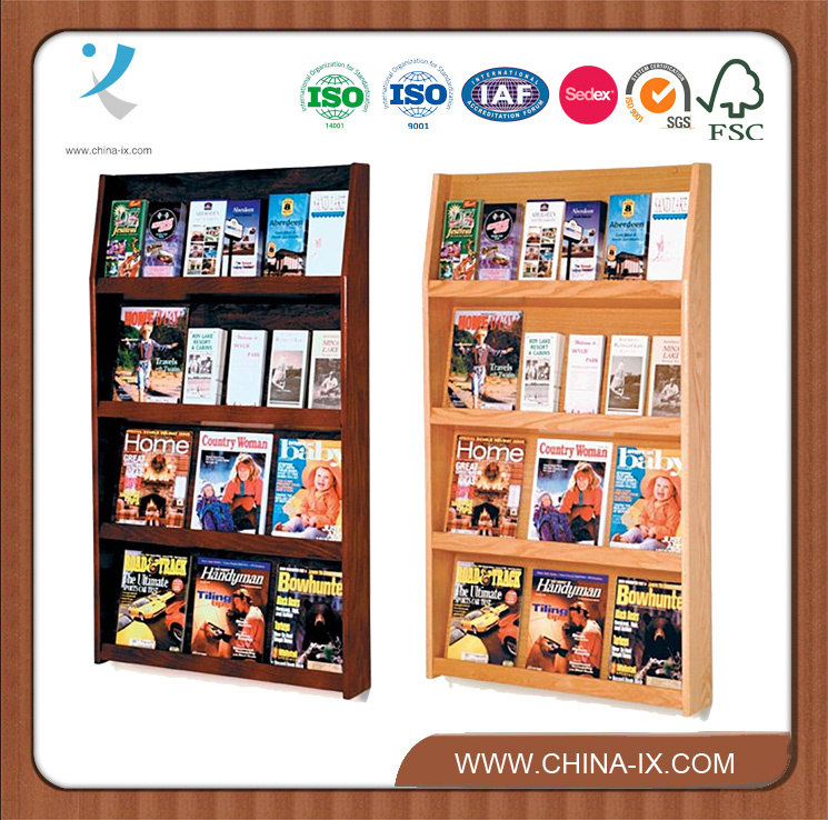 Wall Mounted 4 Tiers Wood Literature Holder Open Shelves