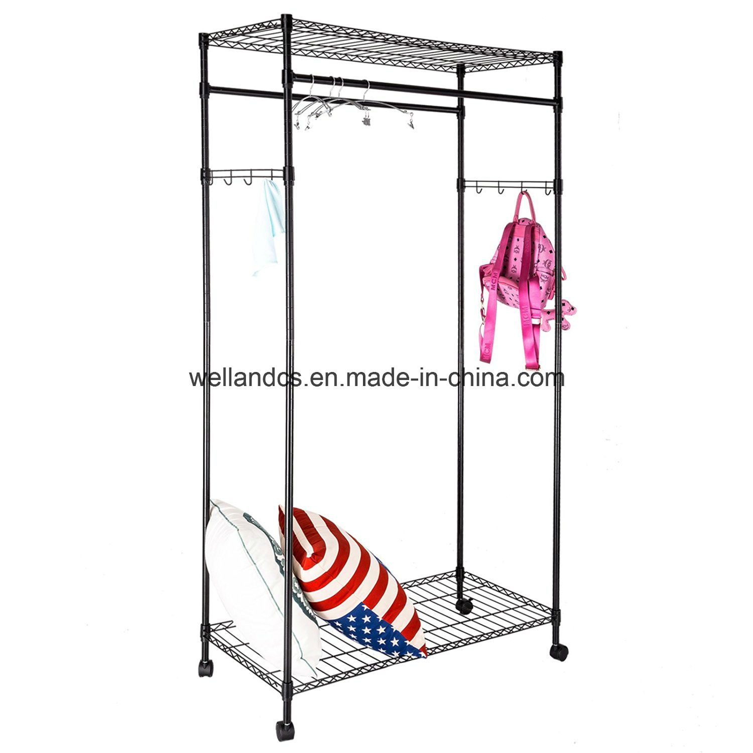 DIY Space Save Steel Clothes Wardrobe Rack with Wheels