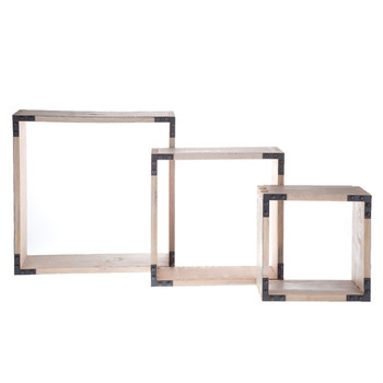 Natural Gray Pin Wood Barnwood Open Square Wall Shelf