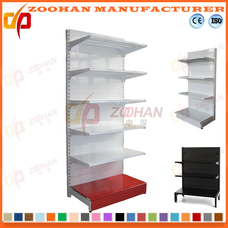 Customized Supermarket Hypermarket Iron Hole Back Wall Display Shelving (Zhs570)
