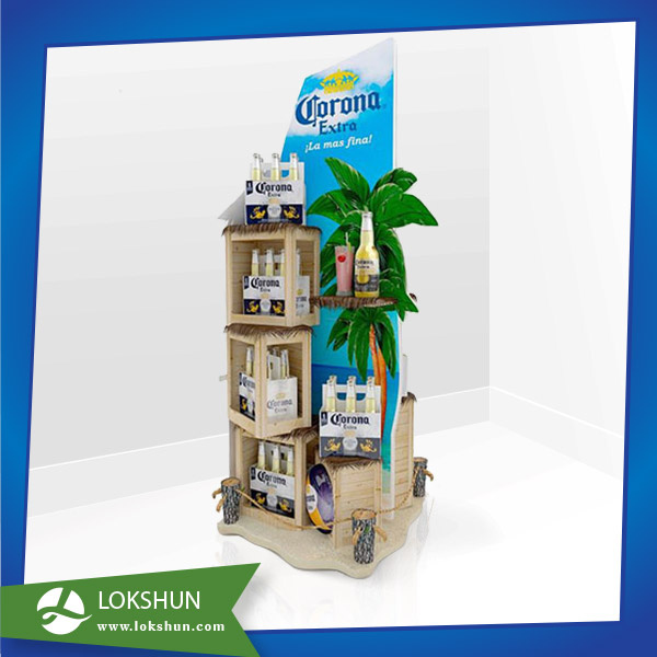 New Style MDF Supermarket Display Rack, Retail Floor Display Stand, Wooden Floor Display