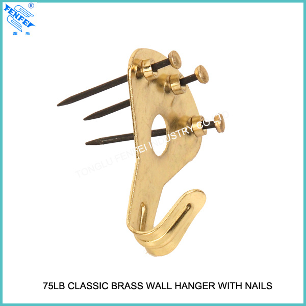 75lb Classic Brass Plated Wall Hanger with Copper Head Nail