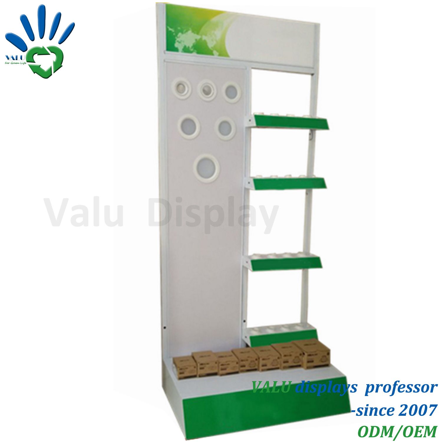 Advertising Pegboard Metal Floor Standing Light Bulb Display Stand Rack