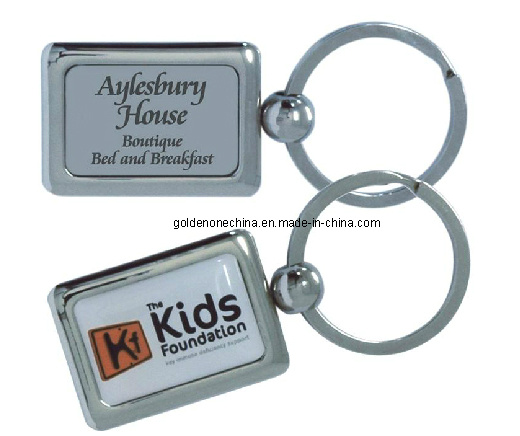 Hot Sale Rectangular Metal Keyring with Custom Epoxy Logo