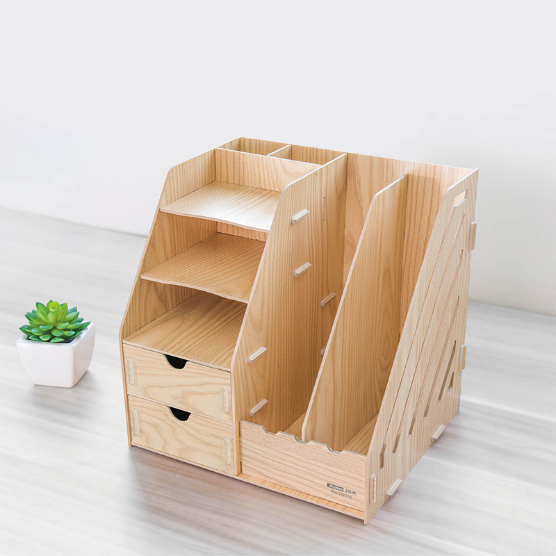 Wooden DIY Office Stationery Organizer with Drawers and File Box
